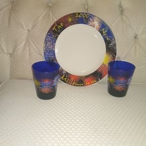 Millennium  Platter / plate with 2 Glasses